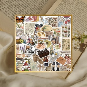 Retro Cottagecore pegatina conjunto variedad vinilo impermeable decorar sin residuos álbum de recortes portátil diario parachoques escuela artesanía botella teléfono