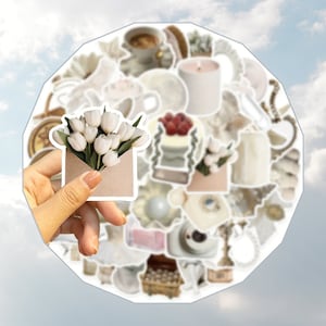 Ensemble d'autocollants minimalistes blanc doux variété vinyle imperméable à l'eau décorer sans résidu Scrapbook ordinateur portable Journal pare-chocs école artisanat bouteille téléphone