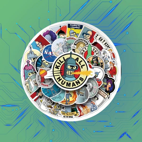 Futurama Futuristic Sticker Set Variety Vinyl Waterproof Decorate Scrapbook Laptop Journal School Craft Bottle Phone Bender Graffti Style