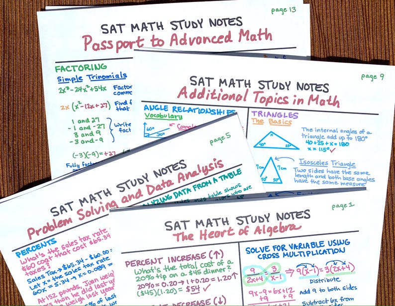 Hand-drawn Math Study Notes for the SAT! - Etsy