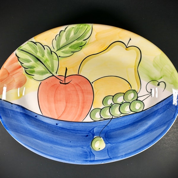 Vintage Bella Alfresco 14" Oval Serving Platter, Bella Fruit Apple and Grapes