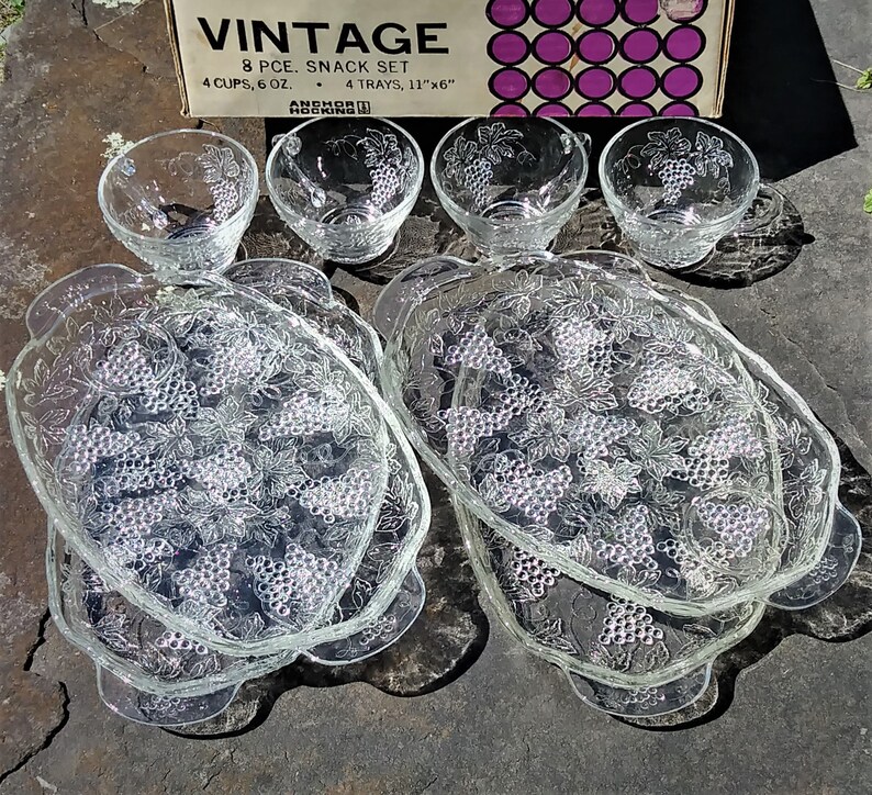 Anchor Hocking Glass Snack Set vintage Pattern of Etsy