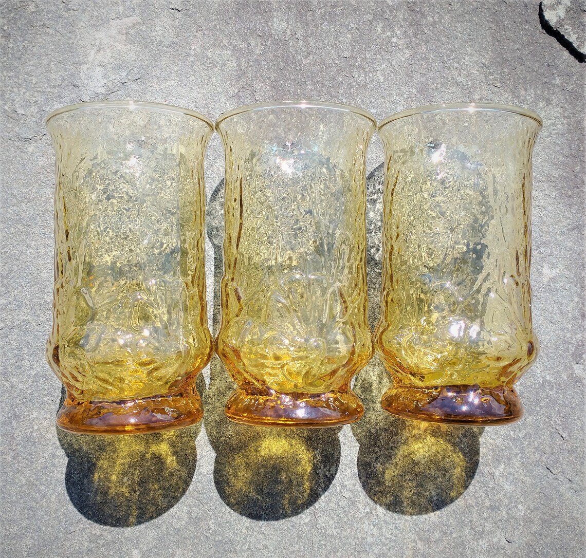 Set of 5 Vintage Anchor Hocking Yellow Daisy Glassware Honey Etsy