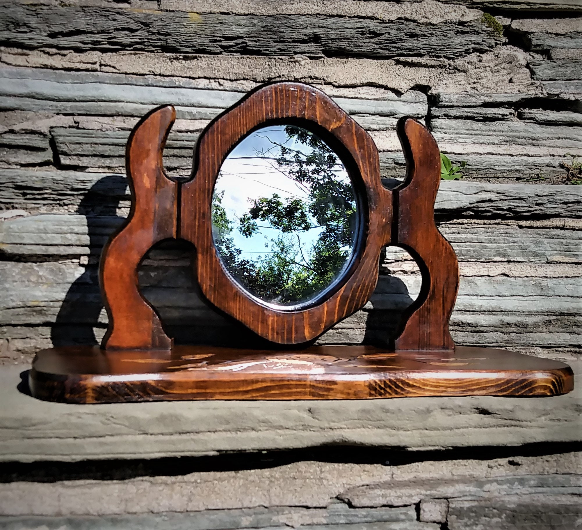 Vintage Hand Carved Wooden Vanity Mirror Vintage Dresser Top Etsy