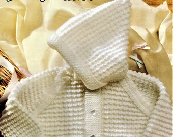 Baby Knitting Pattern, Coat with Hood, Size 18 to 22 Inch Chest, Double Knitting Wool, Instant Download pdf, Baby Jacket