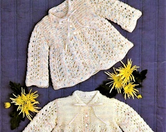 Baby Knitting Pattern, Matinee Jacket, Size 17 to 19 Inch Chest, Double Knitting Yarn or Wool, Instant Download pdf