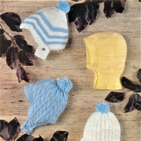 Baby Knitting Pattern, Boys Hat, Size 0 to 12 Months, Double Knitting Yarn or Wool, Instant Download pdf, Boys Pompom Hat