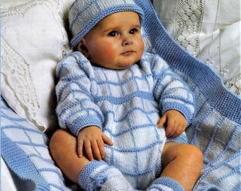 Baby Knitting Pattern, Pram Set, Size 18 to 20 Inch Chest, Double Knitting Yarn or Wool, Instant Download pdf, Babies set