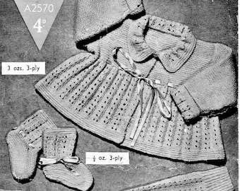 Patrón de tejido para bebé: chaqueta, cárdigan, calcetines y gorro. Tallas desde el nacimiento hasta los 9 meses. Hilo de 3 capas. Descarga instantánea en PDF.