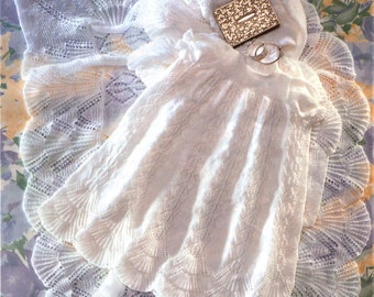 Baby Knitting Pattern, Christening Robe and Shawl, Size 0 to 9 Months, 3 Ply Yarn, Instant Download pdf, Baptism