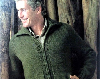 Mens Zip Up Cardigan Knitting Pattern, Size 38 to 46 Inch Chest, Chunky Yarn or Wool, Instant Download pdf