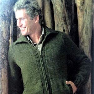 Mens Zip Up Cardigan Knitting Pattern, Size 38 to 46 Inch Chest, Chunky Yarn or Wool, Instant Download pdf