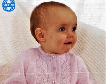Modèle de tricot pour bébé, cardigan rose, tour de poitrine de 45 à 61 cm, laine ou fil 4 fils, téléchargement immédiat pdf