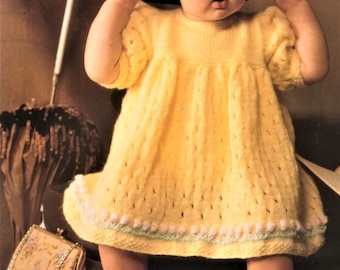 Baby Strickanleitung Mädchen Kleid, Grösse 40 bis 52 cm, Doppelstrickmuster, 8 fädig, DK Sofort Download pdf Baby Kleid für Mädchen
