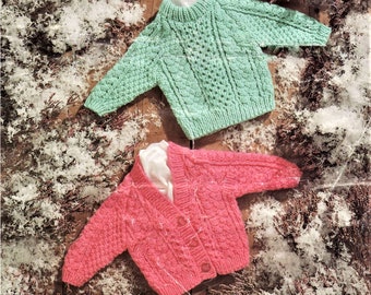 Baby Knitting Pattern, Jumper and Cardigan, Size 16 to 26 Inch Chest, Chunky Yarn or Wool, Instant Download PDF