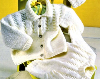 Baby Knitting Pattern, Size 16 to 26 inch chest, Sweater, Jacket and Hat, Instant Download PDF, Jumper, Baby Jacket, Pompom