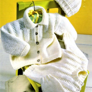 Baby Knitting Pattern, Size 16 to 26 inch chest, Sweater, Jacket and Hat, Instant Download PDF, Jumper, Baby Jacket, Pompom