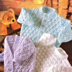 Baby Knitting Pattern, Size 16 to 22 Inch Chest, Instant Download pdf, Double Knitting Yarn or Wool, Diamond Babies Cardigan