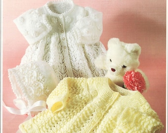 Babies Lacy Matinee Set Knitting Pattern, Two Styles, Instant Download pdf, 3 ply and 4 ply, 16 to 20 Inch Chest, Baby Jackets