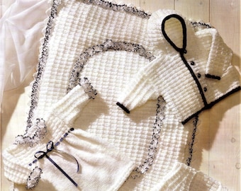 Baby Knitting Pattern, Dress Jacket Waistcoat Quilt, Size 12 to 18 Inch Chest, Double Knit 8 ply DK, Instant Download PDF