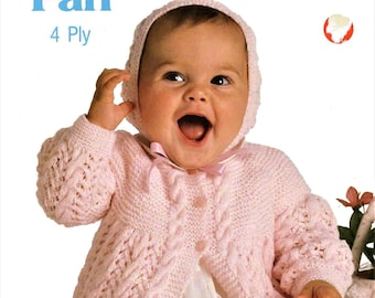 Baby Knitting Pattern, Matinee Jacket and Bonnet, Size 16 to 20 Inch Chest, 4 Ply Yarn or Wool, Instant Download pdf