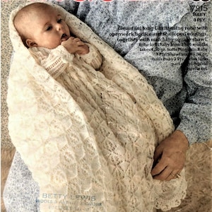 Baby Knitting Pattern, Christening Robe and Shawl, Size 3 to 6 months, 3 ply Yarn or Wool, Instant Download pdf