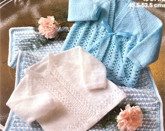 Baby Knitting Pattern, Jackets and Pram Cover, 4 Ply and Double knit, Size 18 to 21 Inch Chest, Instant Download pdf, Cardigan