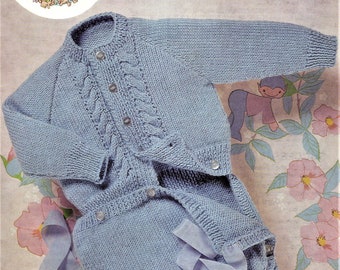 Baby Knitting Pattern, Cardigan and Rompers, Size 18 to 20 Inch Chest, Double Knitting Yarn or Wool, Instant Download pdf