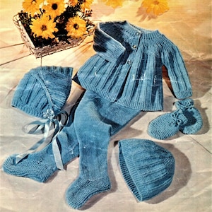 Baby Knitting Pattern, Complete set, Size 18 and 20 inch Chest, Quick Knit Yarn or equivalent, Instant Download pdf