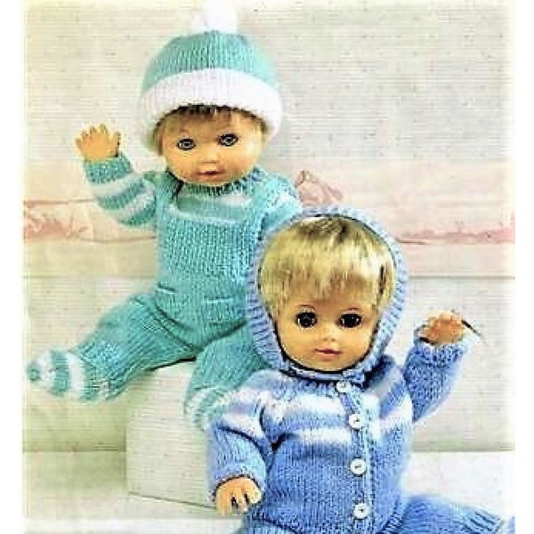 Doll Pramsuit Knitting Pattern, Download pdf file, Doll size 12 to 14, 15 to 18, 19 to 22 inch, Dungarees, Cardigan, Hat, Socks