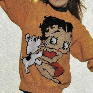 Intarsia Knitting Pattern, Betty Boop, Size 24 to 40 Inch Chest, Double Knitting Yarn or Wool, Instant Download pdf