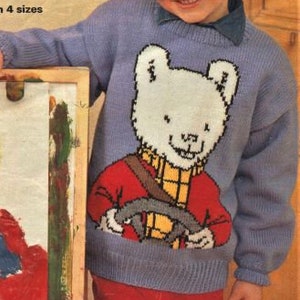 Rupert The Bear Jumper Knitting Pattern, Instant Download PDF, Size 24 to 30 Inch Chest, Double Knitting Yarn or Wool