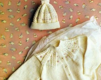 Baby Knitting Pattern, Cardigan and Hat, Size 16 to 22 Inch Chest,  4 Ply Yarn or Wool, Instant Download pdf, Babies Knitting