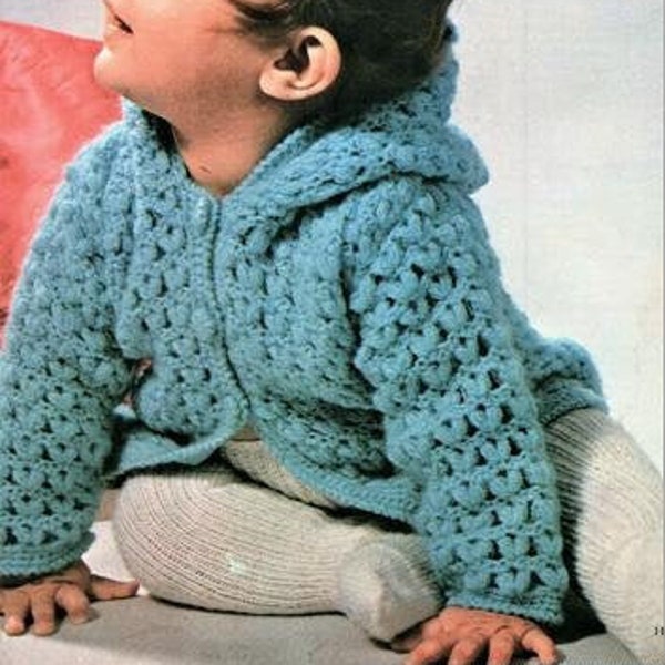 Baby Crochet Pattern, Hooded Jacket, Size 20 and 22 Inch Chest, Yarn Equivalent to 4.0 and 3.5 Crochet Hook, Instant Download