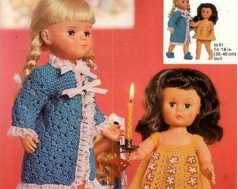 Doll Clothes Knitting Pattern, Dressing Gown and Pyjamas, 14, 16, and 18 inch doll Double Knitting