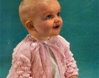 Modèle de tricot de haut de matinée pour bébé, téléchargement immédiat au format pdf, taille 1 à 12 mois, 4 fils de laine, veste de matinée, manteau de matinée