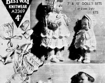 Knitting Pattern for small Doll Clothes, 7 Inch and 10 Inch, Instant Download pdf, 2 ply Yarn, Doll Clothes Knitting Pattern