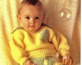 Baby Garter Stitch Jumper and Trousers, Instant Download PDF, Size 3 to 12 Months, Double Knitting Yarn or Wool, Babies Pants
