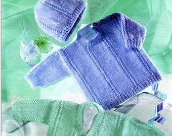 Modèle de tricot pour bébé, pull, cardigan et chapeau, téléchargement instantané pdf, poitrine de 16 à 22 pouces, tricot double,