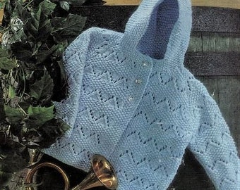 Baby Knitting Pattern, Jacket with or without hood, 4 ply, Double Knit or Quickerknit, Sizes 19 to 22 inch chest, babies