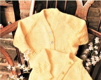 Baby Knitting Pattern, Cardigan and Jumper, Size 16 to 22 Inch Chest, Double Knitting Yarn or Wool, Instant Download PDF