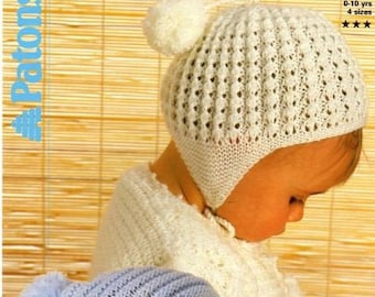 Modèle de tricot bonnet bébé, téléchargement immédiat, taille 0 à 10 ans, 4 fils de fil ou laine, modèles de tricot bébé pour bonnet à pompon