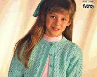 Girls Cardigan Knitting Pattern, PDF, Size 22 to 30 Inch Chest, 4 ply Yarn or Wool, Button Up Round Neck Cardigan, Lace