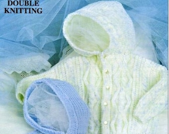 Modèle de tricot de veste à capuche pour bébé, taille de 18 à 24 pouces de poitrine, PDF à téléchargement immédiat, double tricot, veste à capuche, bébés