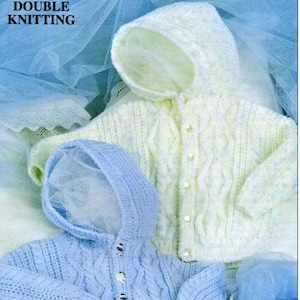 Baby Hooded Jacket Knitting Pattern, Size 18 to 24 Inch Chest, Instant Download PDF, Double Knitting,  Hooded Jacket, Babies