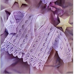 Cardigan and Bonnet, Baby and Kids Knitting Pattern, Size 16 to 26 Inch or 0 Months to 6 Years, Double Knitting Yarn, PDF File image 1