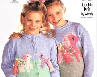 My little Pony Girls Pullover und Strickjacke, Strickanleitung, Größe 60 bis 75 cm, Doppelstrickgarn, Instant Download