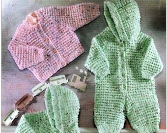 Modèle de tricot mignon pour bébés, cardigan, veste, tout en un, poitrine de taille 16 à 26 pouces, fil à tricoter double ou laine, pdf instantané