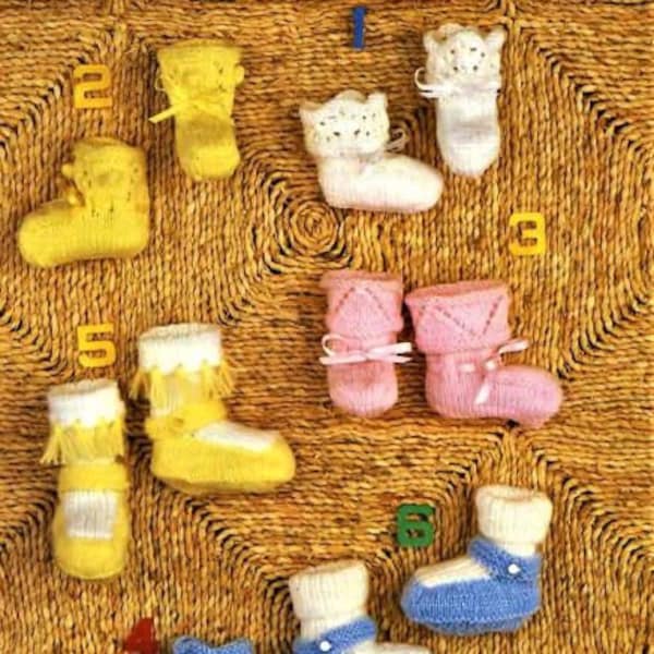 Baby Bootees Knitting Pattern, 6 Styles to Knit, Size 1 to 6 Months, Double Knitting Yarn or Wool, Baby Slippers, Socks, Babies