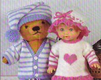 Doll Clothes Knitting Pattern, Pyjama Party, Instant Download PDF, Doll sizes 12 to 14, 15 to 18, 19 to 22 Inch, Double Knitting
